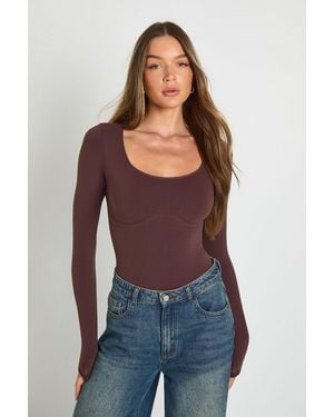 Boohoo Seamless Scoop Neck Long Sleeve Bodysuit - Blue