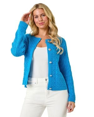 Roman Petite Cable Knit Button Cardigan - Blue