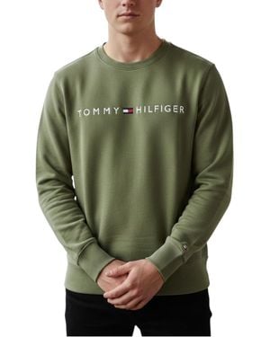 Tommy Hilfiger Sweatshirt Terry Cotton Embroidered Logo Pullover Jumper - Green