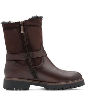 Tamaris Winter Mocca Leather Buckle Zip Biker Ankle Boots - Brown