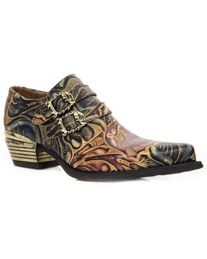 New Rock Embossed Vintage Leather Buckled Shoes- M-7960-S14 - Brown