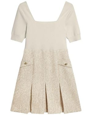 Ted Baker Vulpad Knit Bodice Boucle Ivory Mini Dress - Natural