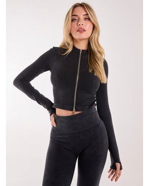 Pink Vanilla Active Rib Double Zip Top - Black