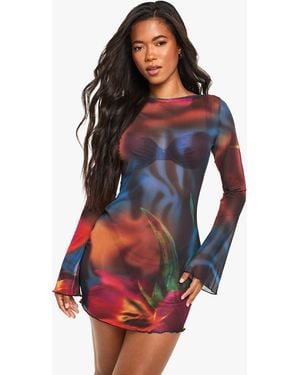 Boohoo Abstract Floral Mini Beach Dress - Red
