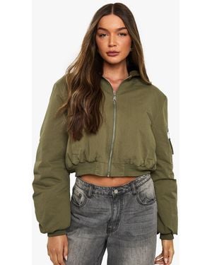 Boohoo Contrast Hood Bomber Jacket - Green
