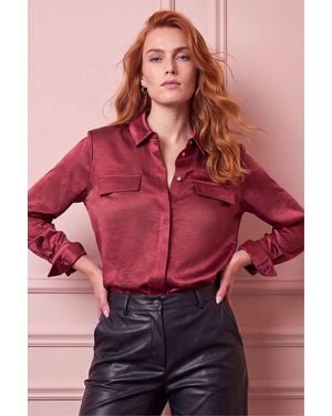 Roman Satin Long Sleeve Shirt - Red