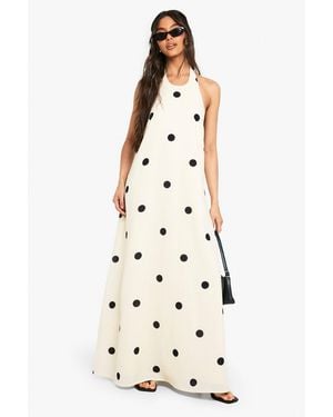 Boohoo Large Polka Dot Linen Look Swing Dress - Natural