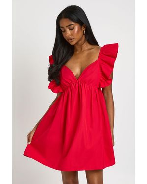 Boohoo Ruffle Shoulder Open Back Mini Dress - Red