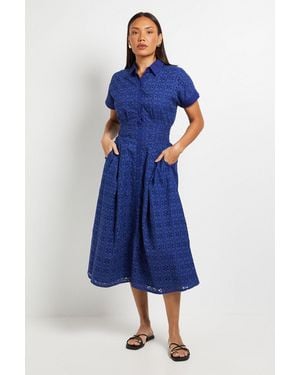PRINCIPLES Broderie Short Sleeve Midi Dress - Blue