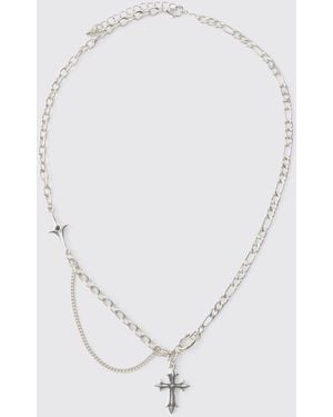 BoohooMAN Layered Gothic Cross Necklace Iron - Blue