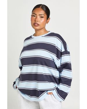 Boohoo Plus Stripe Oversized Long Sleeve Top - Blue