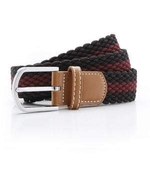 Asquith & Fox Two Colour Stripe Braid Stretch Belt (/Burgundy) - Black