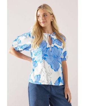 Wallis Petite Floral Puff Sleeve Top - Blue