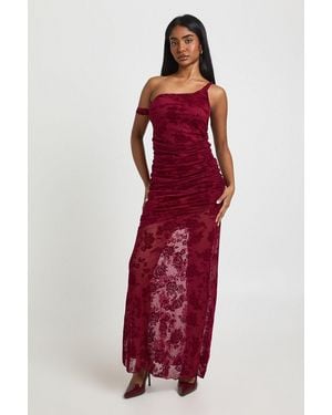 Boohoo Strappy Devore Maxi Dress - Red