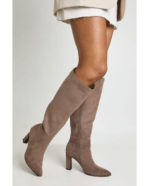 Boohoo Wide Fit Faux Suede Knee High Block Heel Boots - Multicolour