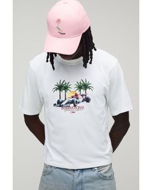 BoohooMAN Shrunken Racing Palm Print T-Shirt - White