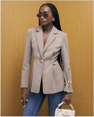 River Island Blazer Long Sleeve Cinched Waist - Natural