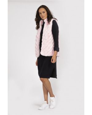 Jayley Faux Fur Suede Diagonal Stripe Gilet - White