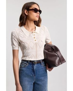 Karen Millen Knitted Argyle Collar Top - White