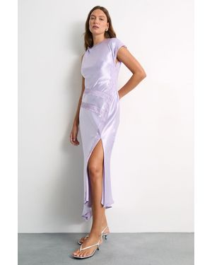 Warehouse Asymetric Satin And Lace Detail Midi Dress - Purple