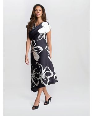 Gina Bacconi Maude Floral Print Asymmetrical Midi Dress - White