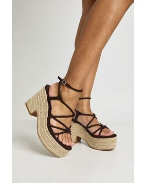 Boohoo Faux Suede Knot Detail Strappy Espadrille Wedges - Metallic