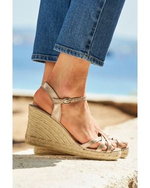 Sosandar Alesia Champagne Strappy Leather Wedge Espadrille Metallic - Blue