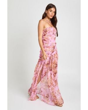 Boohoo Floral Halterneck Ruched Detail Maxi Dress - Pink