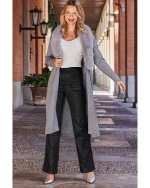 Sosandar Light Faux Fur Collar Longline Cardigan - Grey