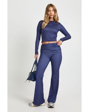 Boohoo Super Soft Stripe Long Sleeve Top & Fold Over Flare - Blue