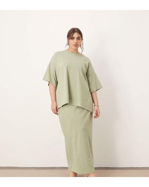 ARRANGE Curve Premium Heavy Weight Textured Jersey Column Maxi Skirt Co-Ord - Green