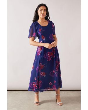 Wallis Petite Printed Chiffon Midi Dress - Blue