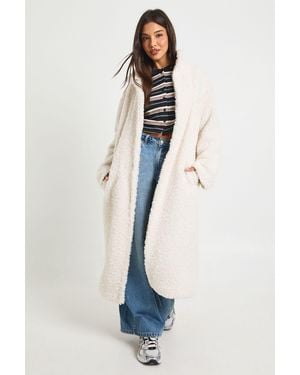 Boohoo Longline Teddy Fur Coat - Blue