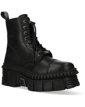 New Rock Leather Boots-Wall083Cct-S6 - Black