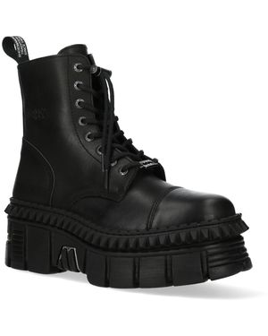 New Rock Leather Boots-Wall083Cct-S6 - Black