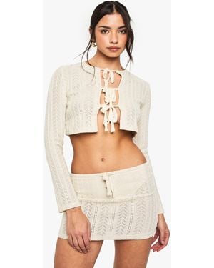 Boohoo Crochet Tie Detail Top - White