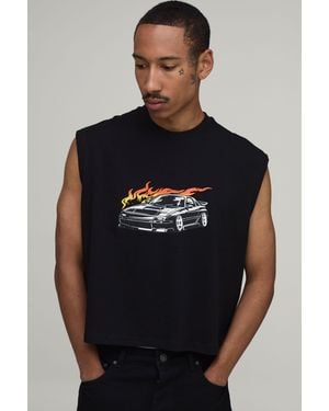 BoohooMAN Oversized Boxy Car Print Tank - Black