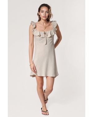 New Look Linen Effect Short Ruffle Neck Dress - Natural