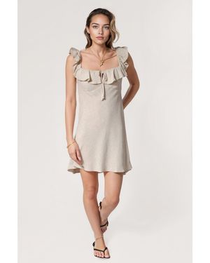 New Look Linen Effect Short Ruffle Neck Dress - Natural