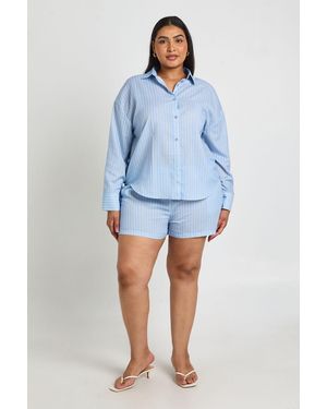 Boohoo Plus Stripe Oversized Shirt - Blue