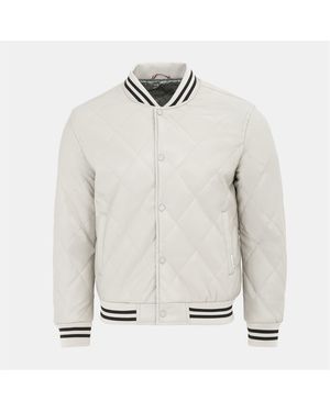 Firetrap Solid Patterned Snap Button Ribbed Cuff Bomber Jacket - White