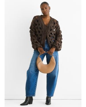 Gini London Hollow Chunky Knit Cardigan - Brown