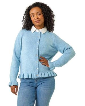 Roman Petite Flute Hem Buttoned Cardigan - Blue