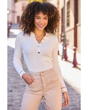 Sosandar Ivory & Neutral Contrast Trim Jumper - White