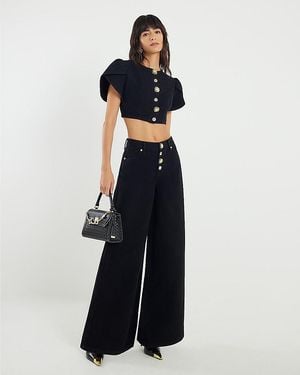 River Island Crop Top Denim Button Up Cotton - Blue