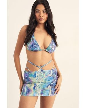 Nasty Gal Snake Metallic Foil Triangle Ring Detail 3Pc Set - Blue