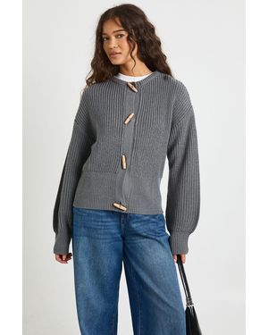 Boohoo Toggle Button High Neck Knit Cardigan - Blue