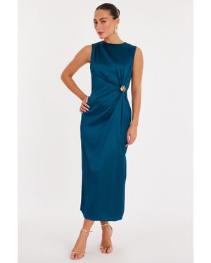 Quiz Satin Buckle Side Midaxi Dress - Blue
