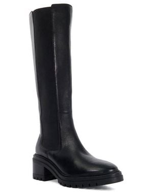 Dune Leather Knee-High Boots Chunky Sole - Black