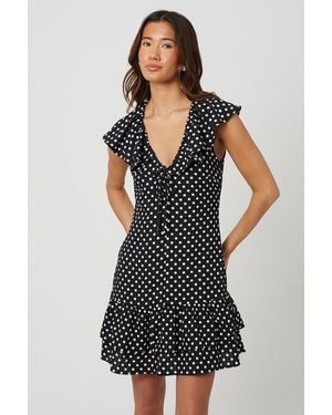Brave Soul Polka Dot Mini Dress With Frill Detail - Black